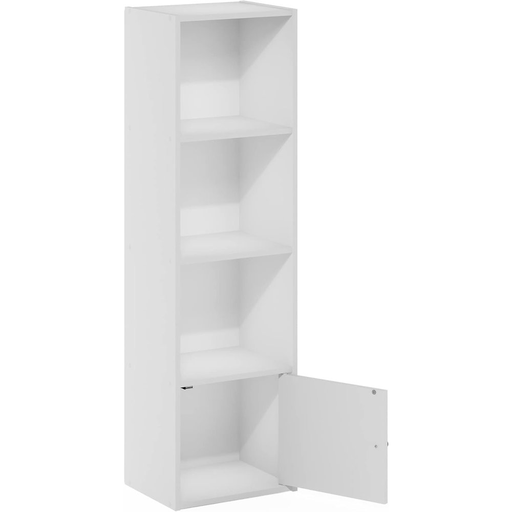 White Wooden Book Shelf with Wooden Shelves and Lower Cabinet for Storage