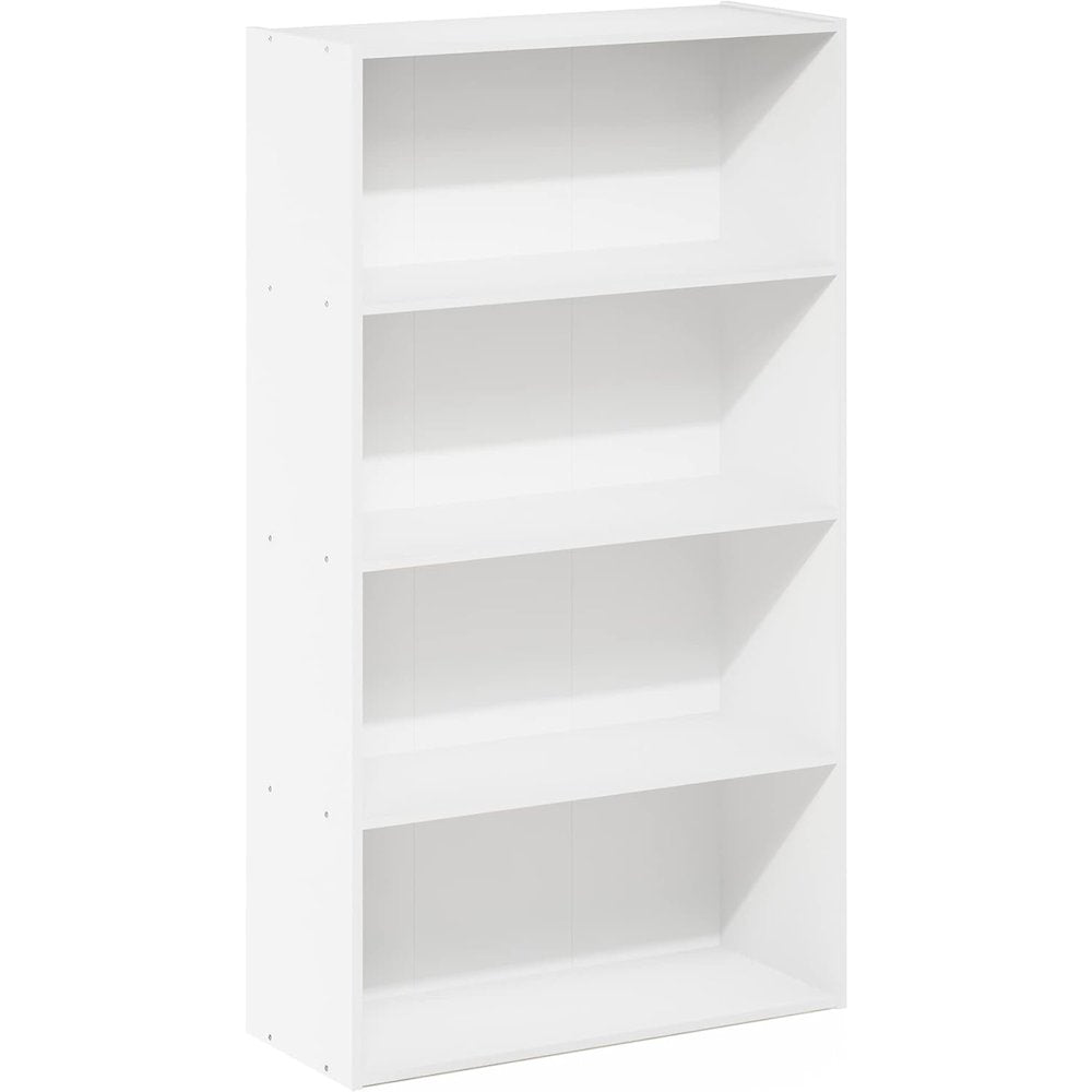 White Wooden Book Shelf with Four Open Wooden Shelves for Modern Interiors