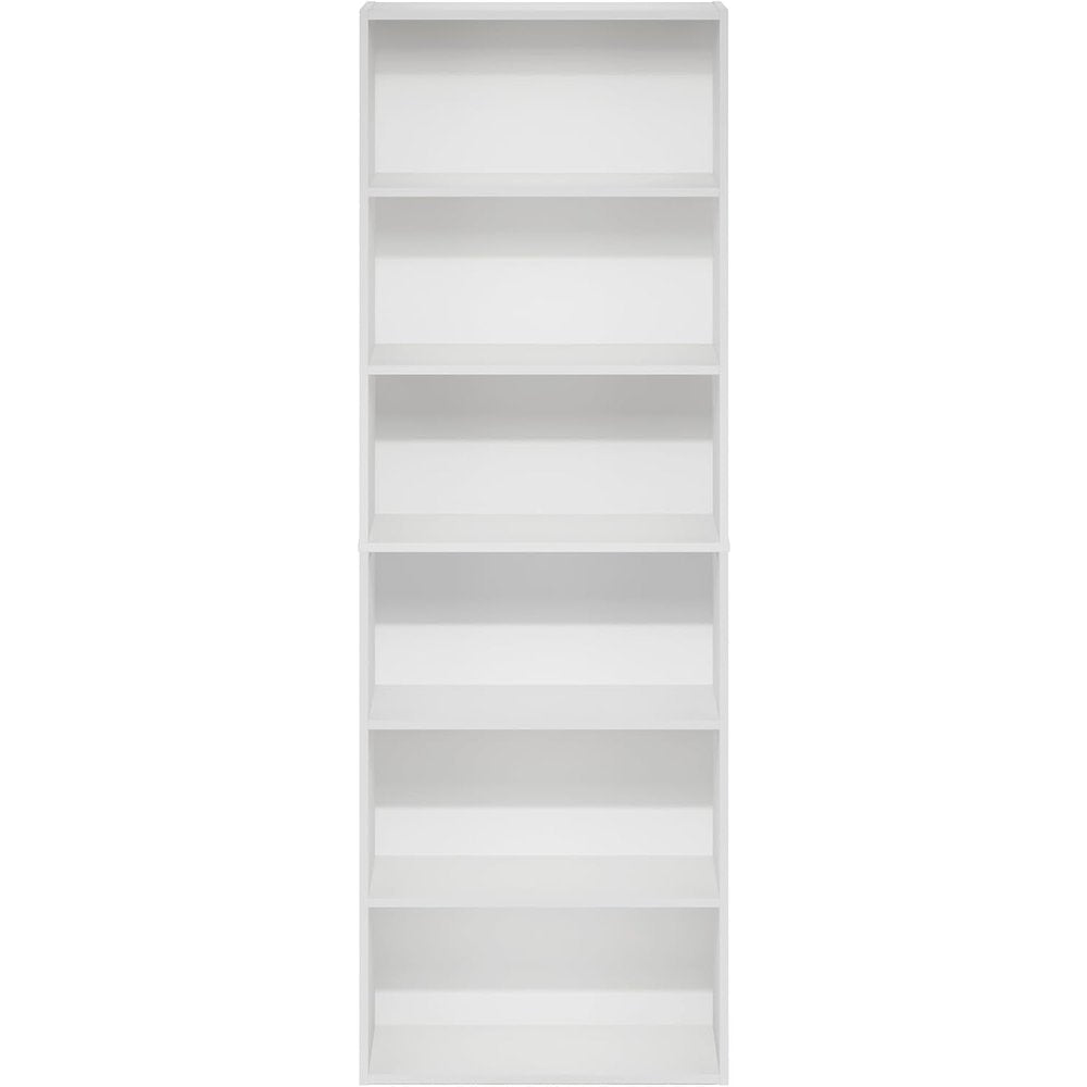 White Wooden Book Shelf with Six Tiers of Wooden Shelves for Home Storage