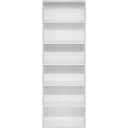 White Wooden Book Shelf with Six Tiers of Wooden Shelves for Home Storage