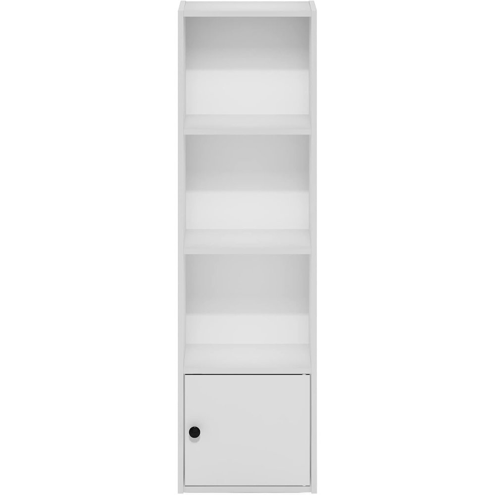 White Wooden Book Shelf with Wooden Shelves and Lower Cabinet for Storage