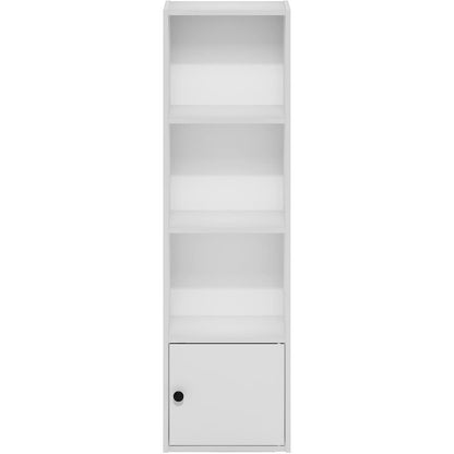 White Wooden Book Shelf with Wooden Shelves and Lower Cabinet for Storage