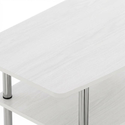White Oak/Chrome TV Stand with 3-Tier Shelving and Wooden Construction