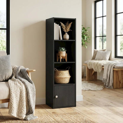 Blackwood 4-Tier Bookcase with Door Storage for Home Use