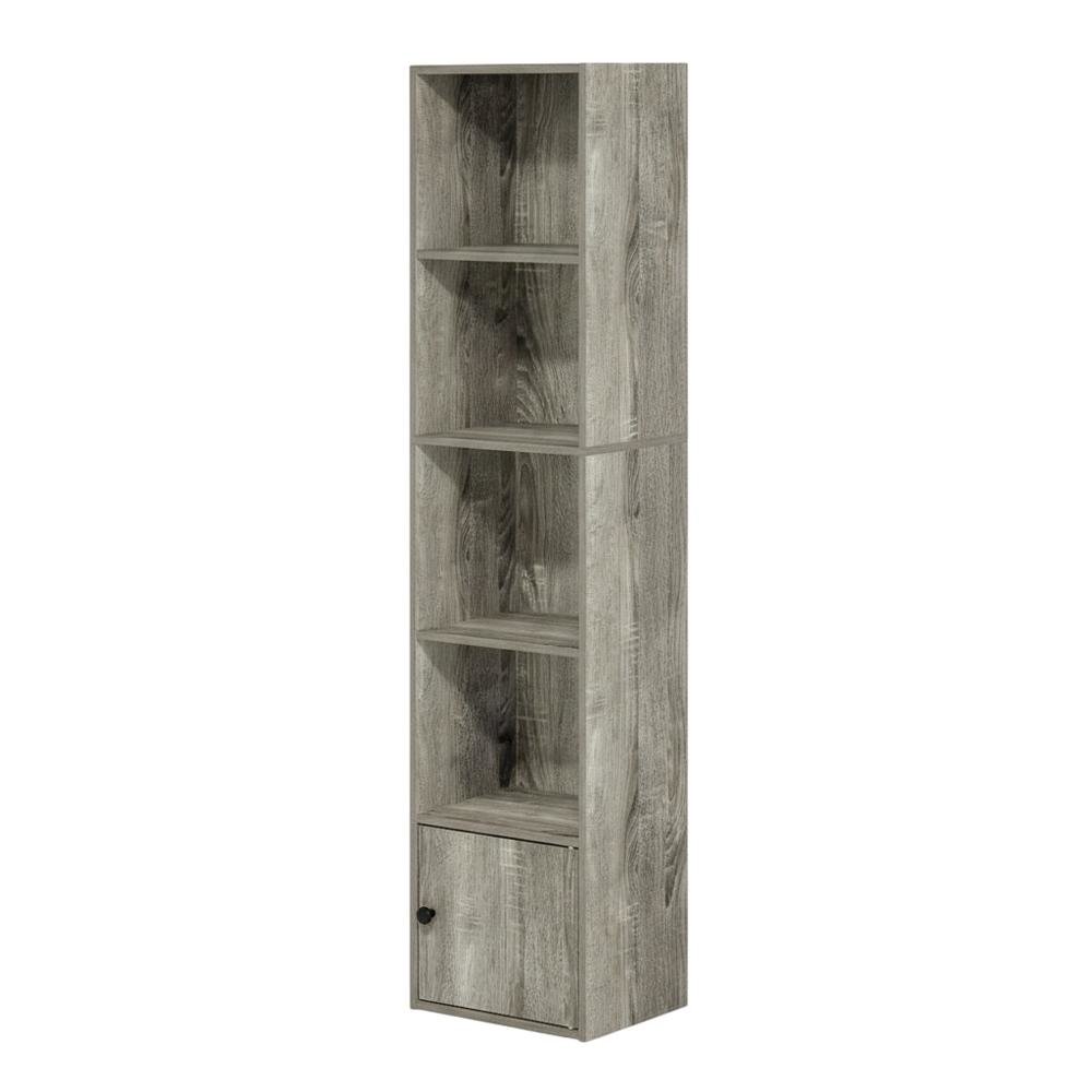 Brown 5-Tier Shelf Bookcase with Door Storage Cabinet for Living Room