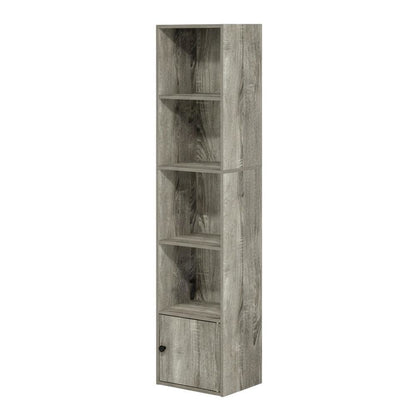 Brown 5-Tier Shelf Bookcase with Door Storage Cabinet for Living Room