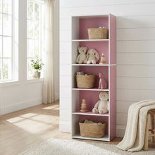 White and Pink Reversible Open Shelf Bookcase, 5-Tier for Organized Storage