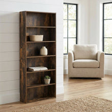 Amber Pine 6-Tier Open Shelf Bookcase with Storage Organizer