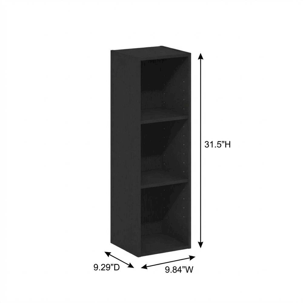 Wooden Bookcase in Black Finish with Spacious Shelves for Storage