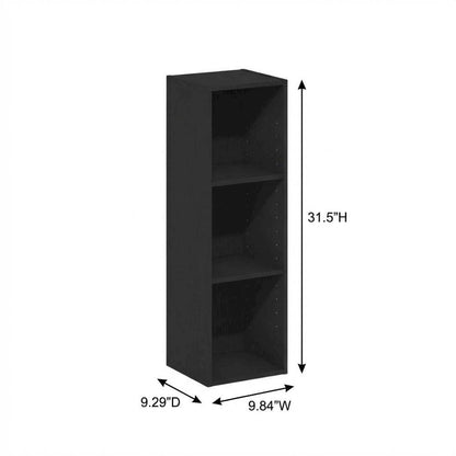 Wooden Bookcase in Black Finish with Spacious Shelves for Storage