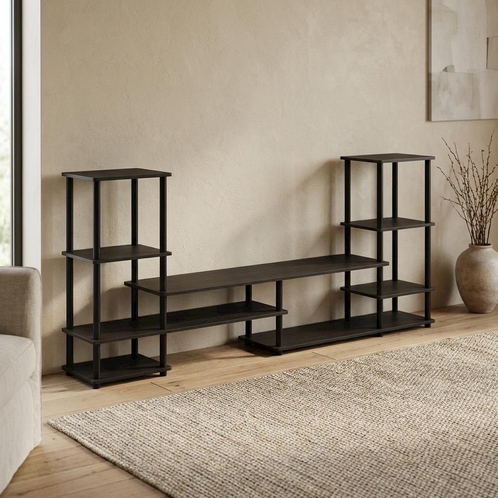 Modern Entertainment Center in Espresso/Black with Spacious Shelves and Storage