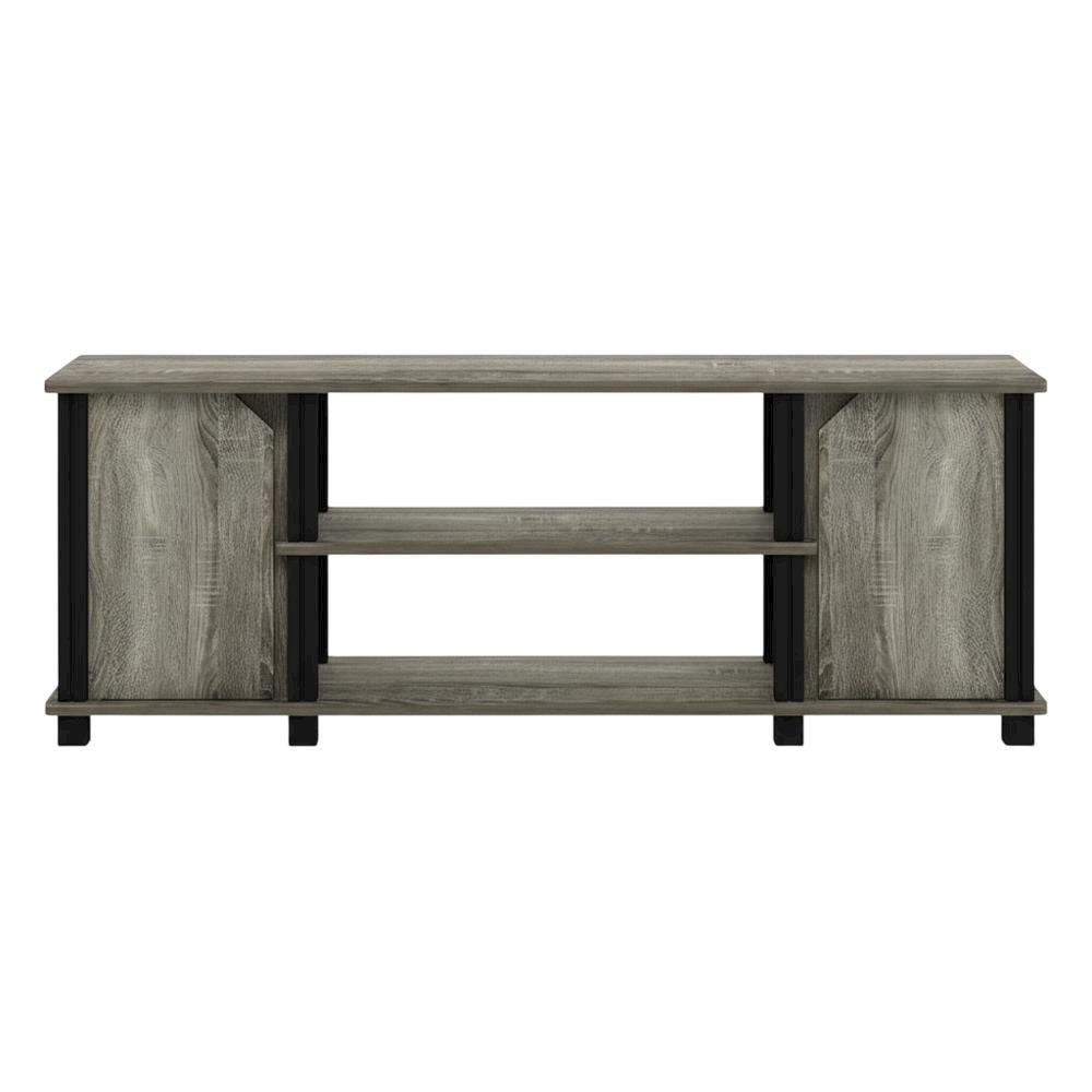 Wooden TV Stand with Shelves and Storage in French Oak/Black finish