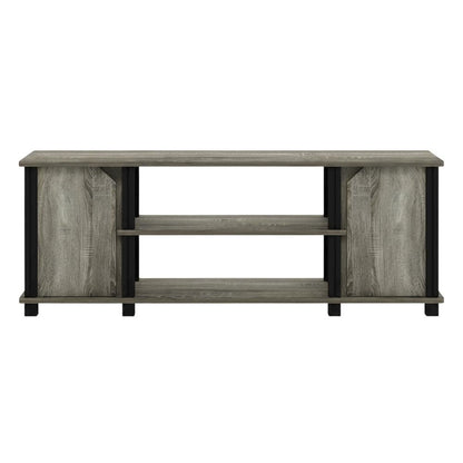 Wooden TV Stand with Shelves and Storage in French Oak/Black finish