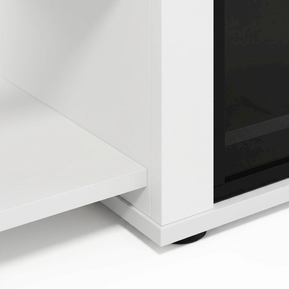 White Emboss TV Stand with Fireplace and Wooden Finish