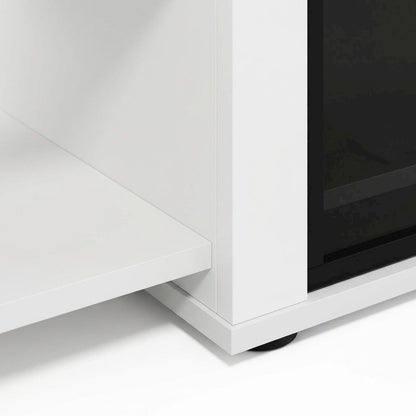 White Emboss TV Stand with Fireplace and Wooden Finish