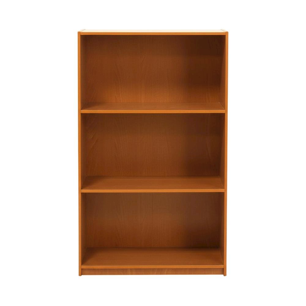 Wooden 3-Tier Bookcase with Light Cherry Finish for Versatile Storage