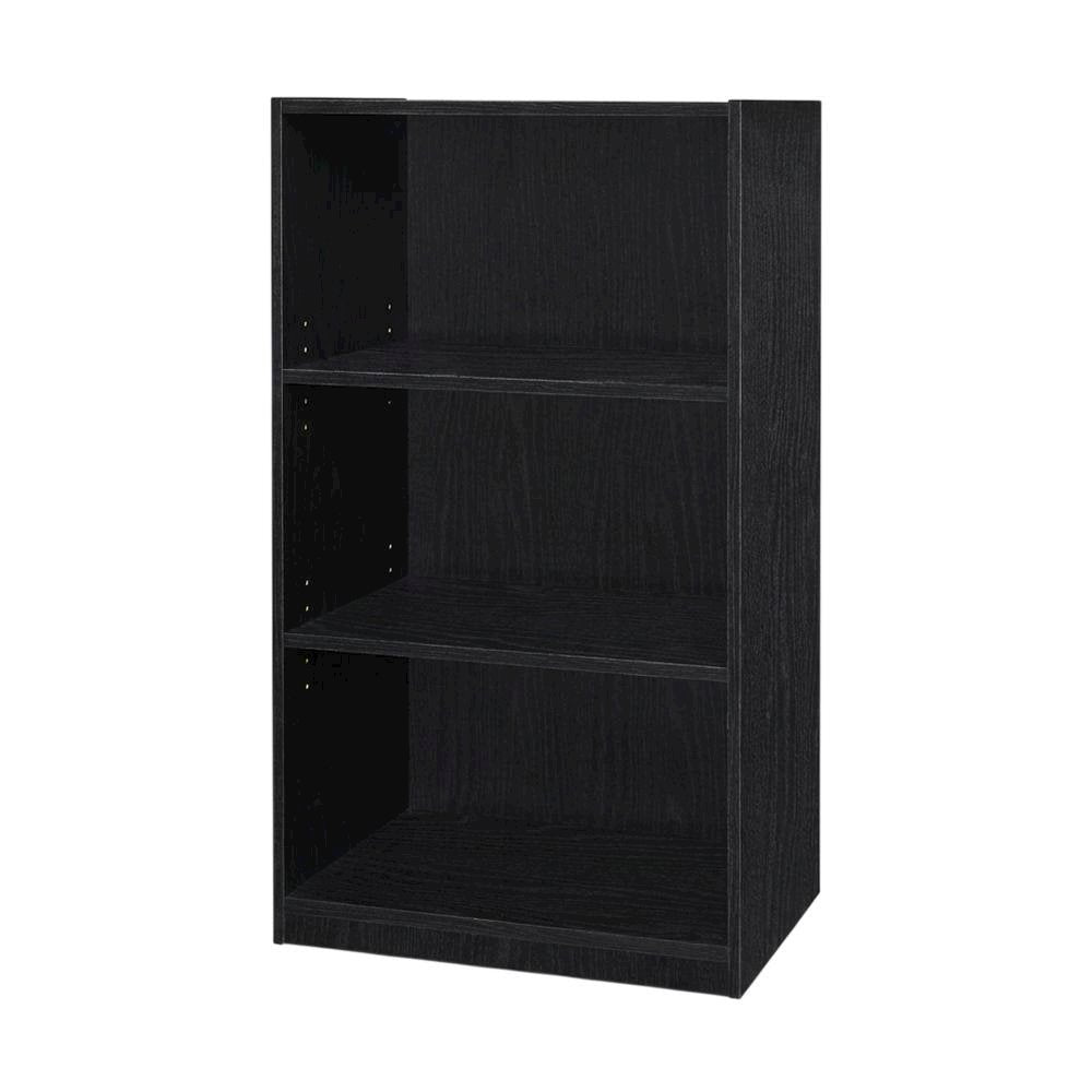 Black 3-Shelf Bookcase with Sturdy Wooden Frame and Spacious Shelves