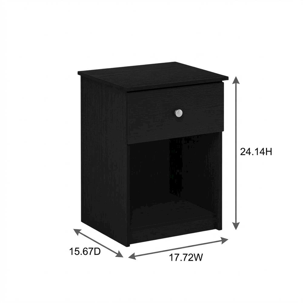 Black Wood Nightstand Set with Drawer - Modern Bedside Storage