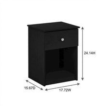 Black Wood Nightstand Set with Drawer - Modern Bedside Storage