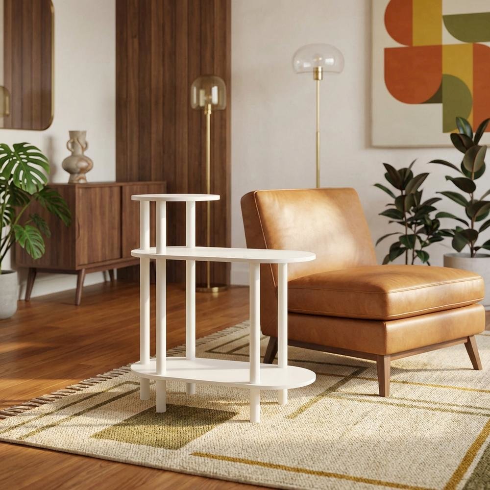 Oval 3-Tier Side Table with Open Shelves in White, Stylish and Functional