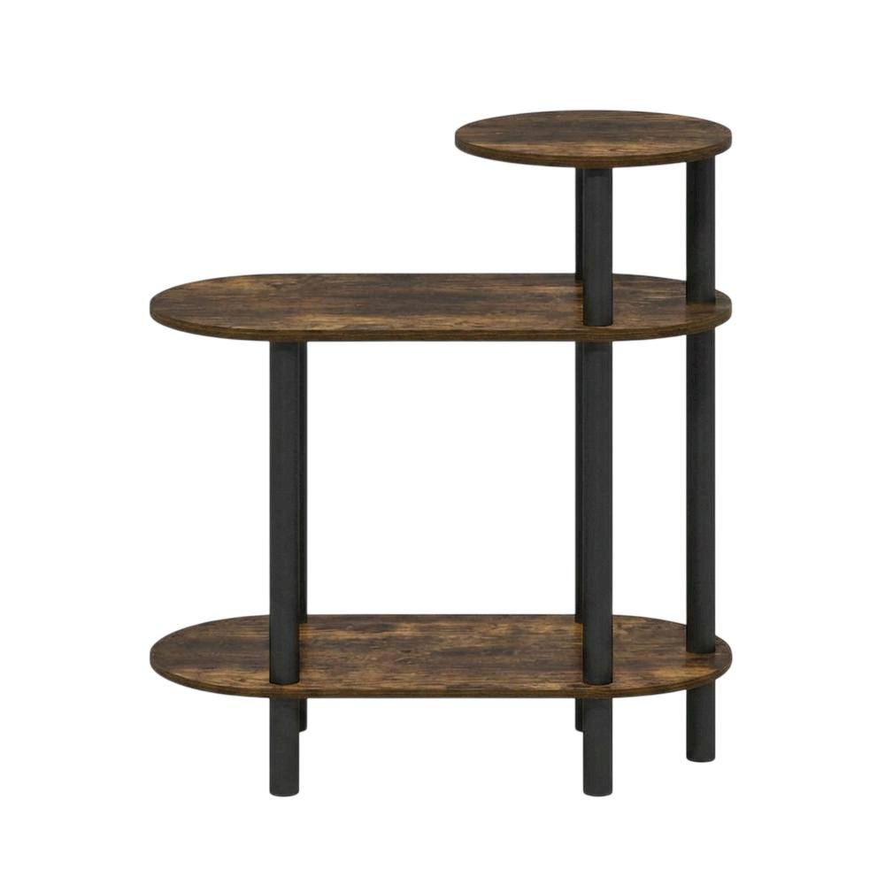 Amber Pine and Black 3-Tier Oval Side Table with Open Shelves for Living Room