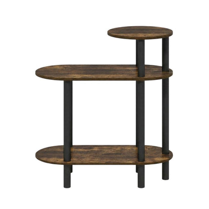 Amber Pine and Black 3-Tier Oval Side Table with Open Shelves for Living Room