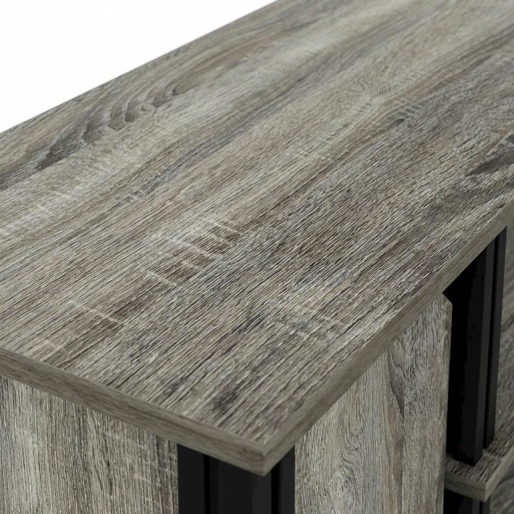 Wooden TV Stand with Shelves and Storage in French Oak/Black finish
