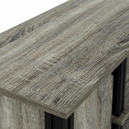 Wooden TV Stand with Shelves and Storage in French Oak/Black finish