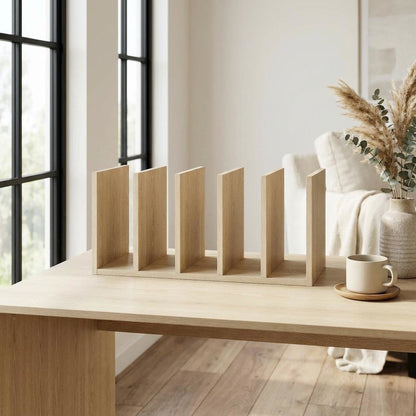 Wooden Desktop Bookshelf Storage Organizer in Brown with Multi-Functional Design