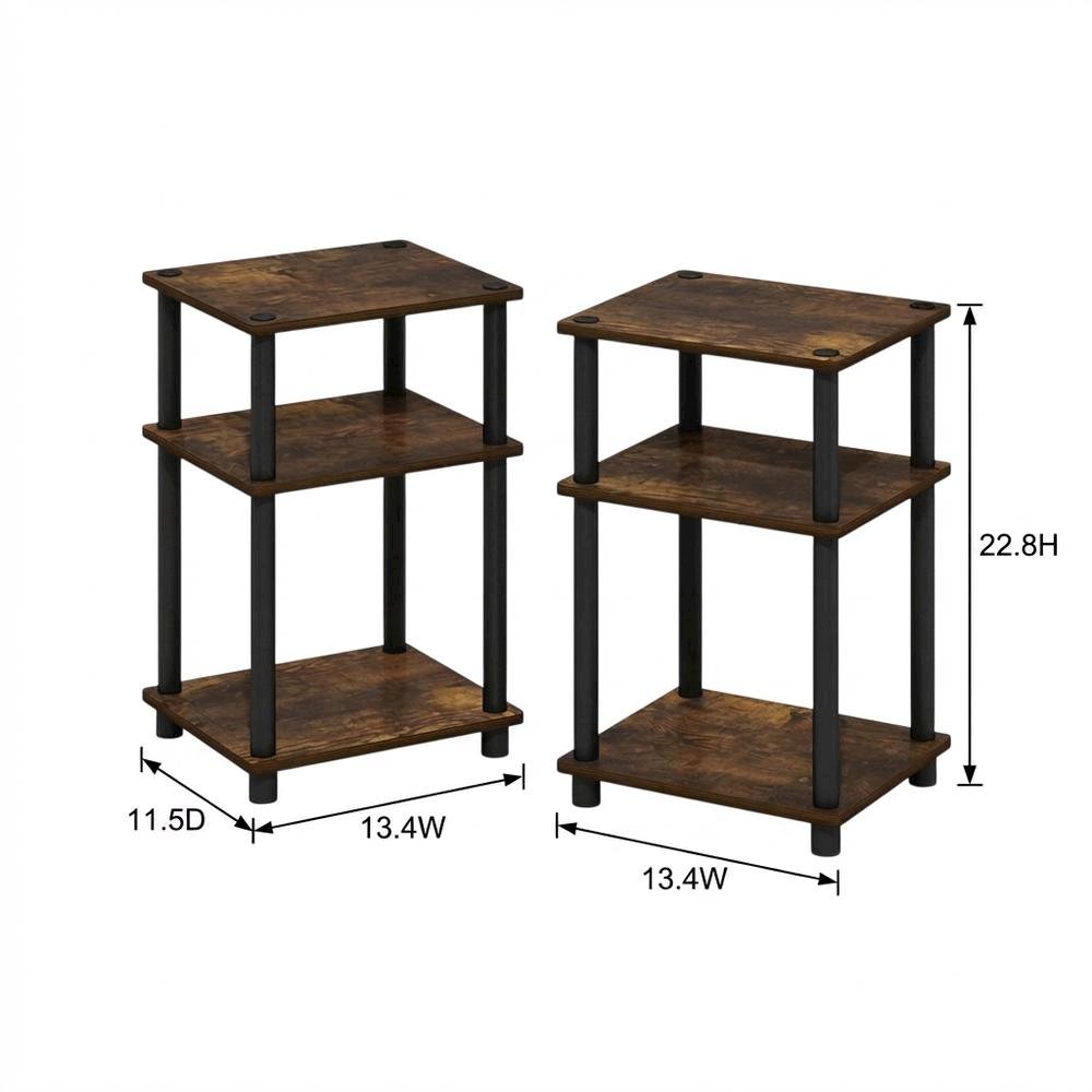 Amber Pine and Black 3-Tier End Table Set with Modern Design