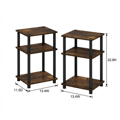 Amber Pine and Black 3-Tier End Table Set with Modern Design