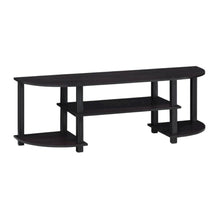 Dark Walnut TV Stand with Wide Shelving and Composite Wood Finish