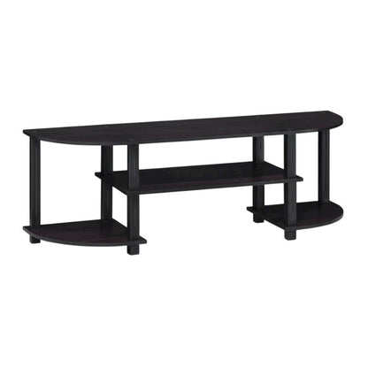 Dark Walnut TV Stand with Wide Shelving and Composite Wood Finish