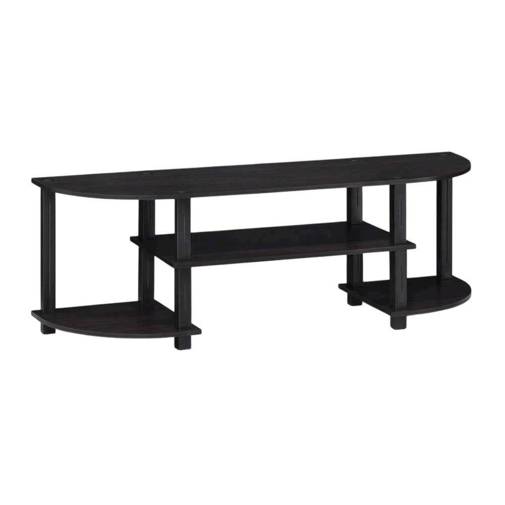 Dark Walnut TV Stand with Wide Shelving and Composite Wood Finish