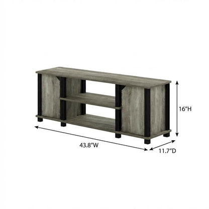 Wooden TV Stand with Shelves and Storage in French Oak/Black finish