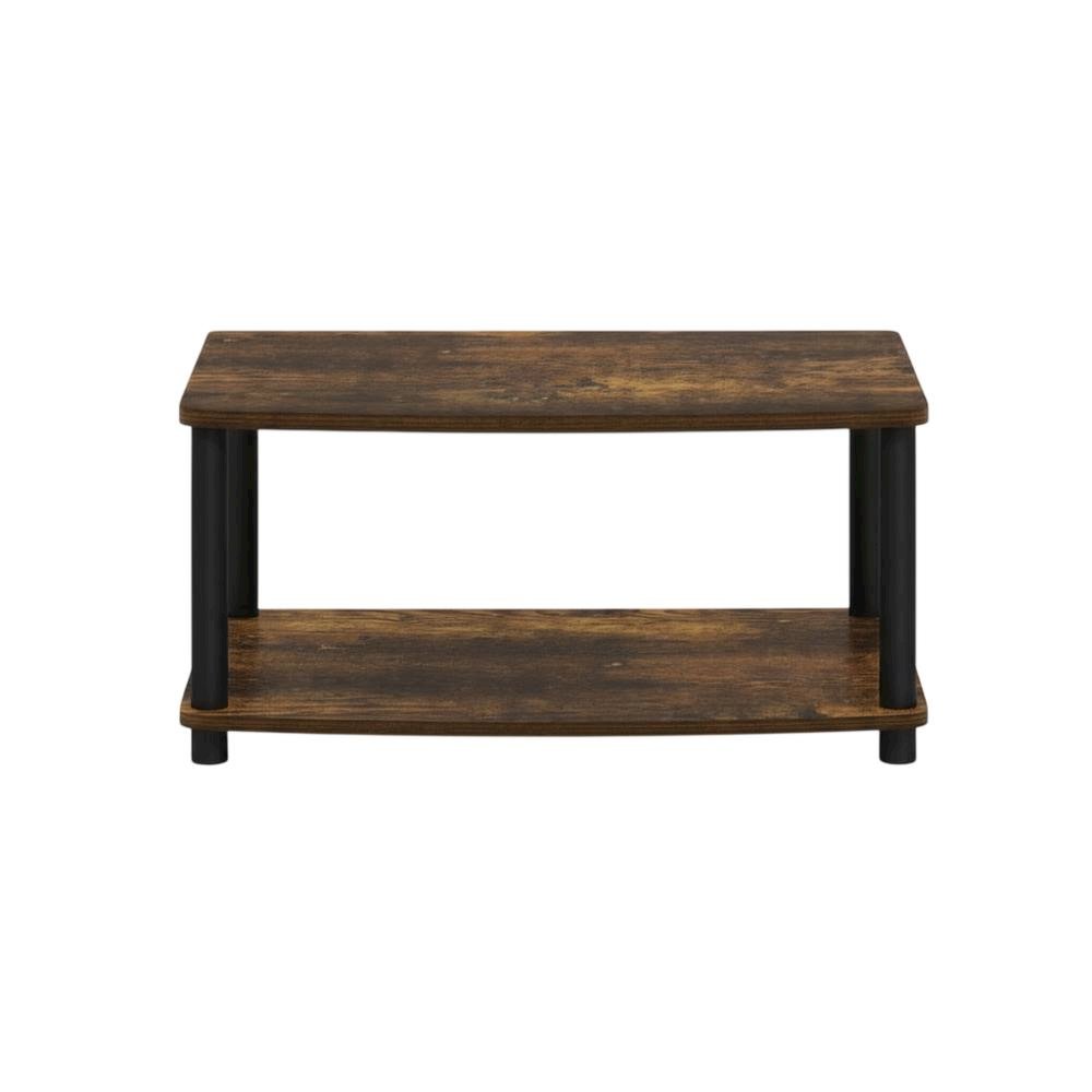 Wooden TV stand, Amber Pine, black finish, no tools required, 2-tier design