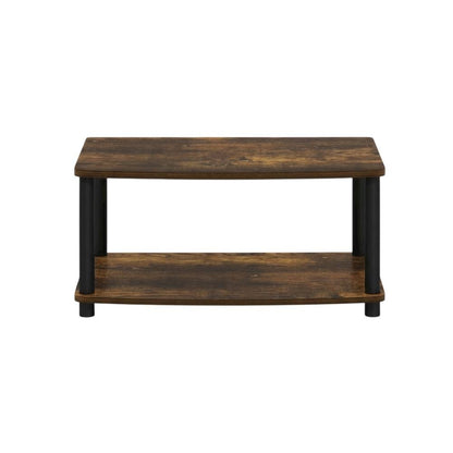 Wooden TV stand, Amber Pine, black finish, no tools required, 2-tier design