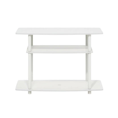 White 3-Tier TV Stand with Rubberwood & Walnut Veneers for Modern Living