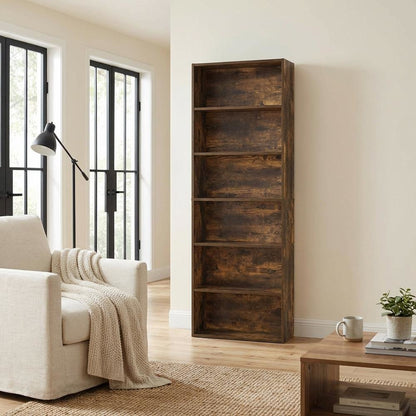 Wood Bookcase in Brown with Spacious Shelving for Organization