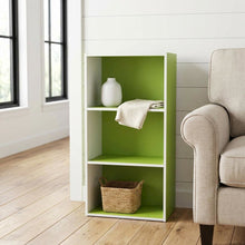 Green 3-Tier Open Shelf Bookcase with Wood Construction for Living Room Storage