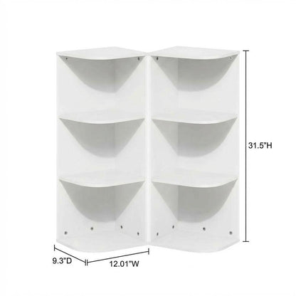 White 3-Tier Corner Open Shelf Bookcase with Wooden Shelves