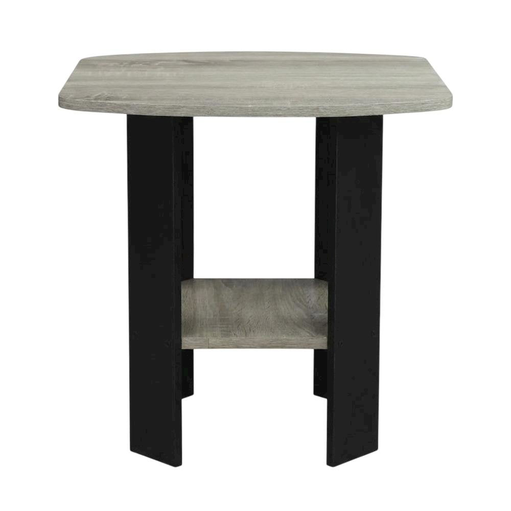 Grey Oak and Black Finish Side End Table for Living Room