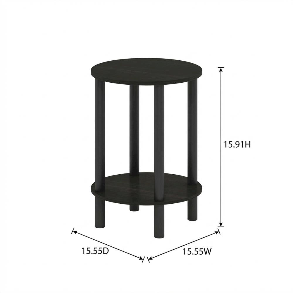 Round Wooden End Table with Espresso and Black Finish, Modern Side Table