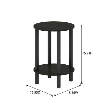 Round Wooden End Table with Espresso and Black Finish, Modern Side Table