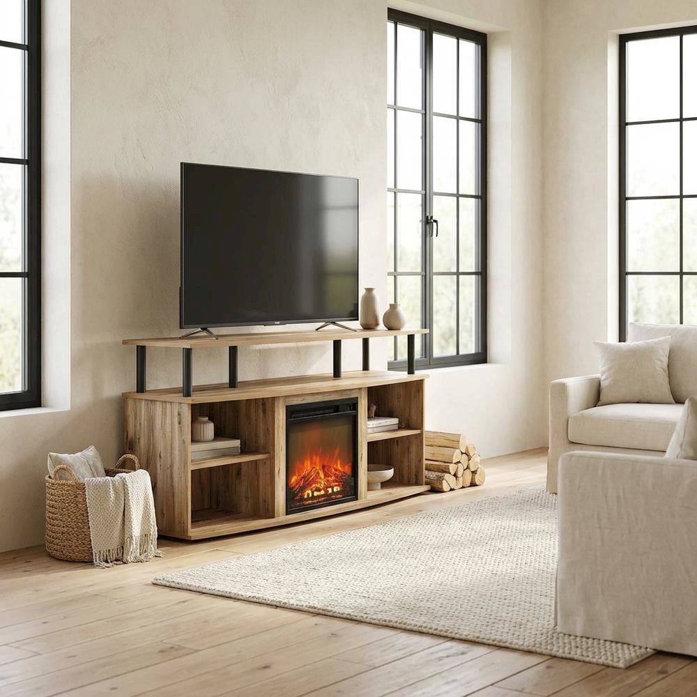 Black shelving entertainment center, TV storage, screens up to 55 inches