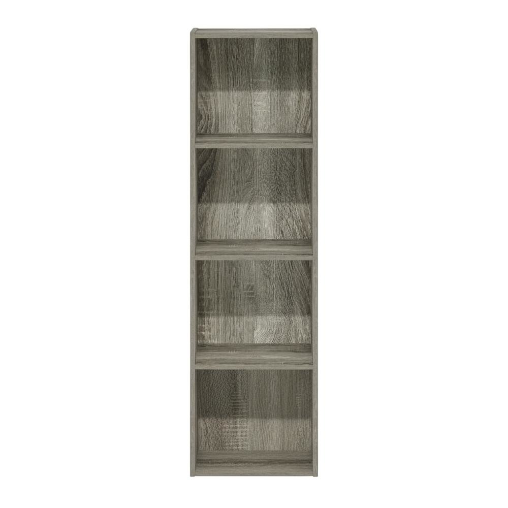 Wooden 4-Tier Shelf Bookcase with Door Storage in French Oak Finish
