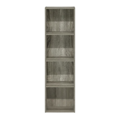 Wooden 4-Tier Shelf Bookcase with Door Storage in French Oak Finish