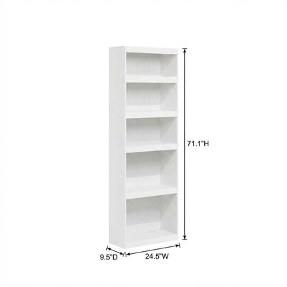 White 5-Tier Shelf Bookcase with Sturdy Wood Construction