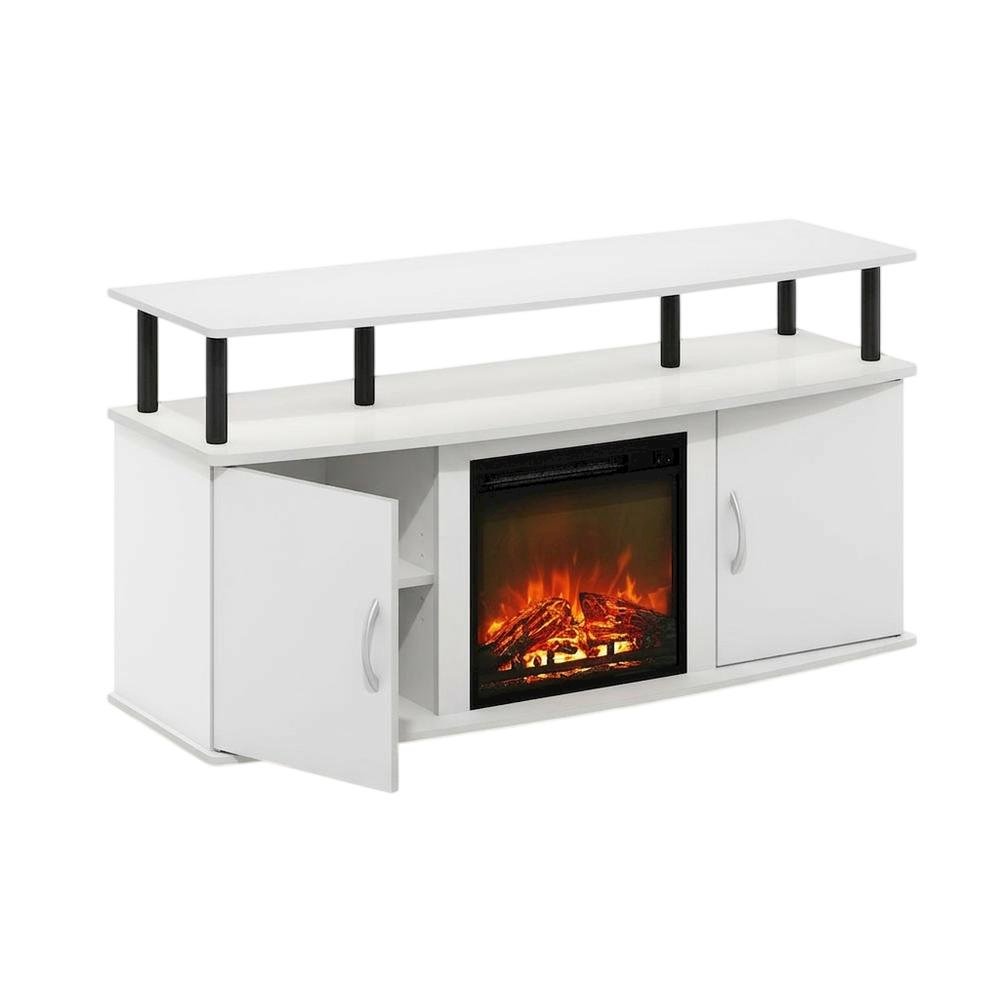 White Fireplace TV Stand for Up to 55 Inch TVs with Open Shelf Storage