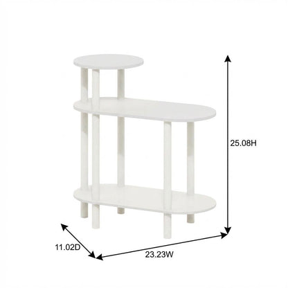 Oval 3-Tier Side Table with Open Shelves in White, Stylish and Functional